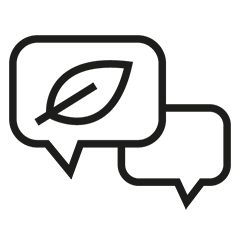 Ikon: två pratbubblor där ena har ett blad