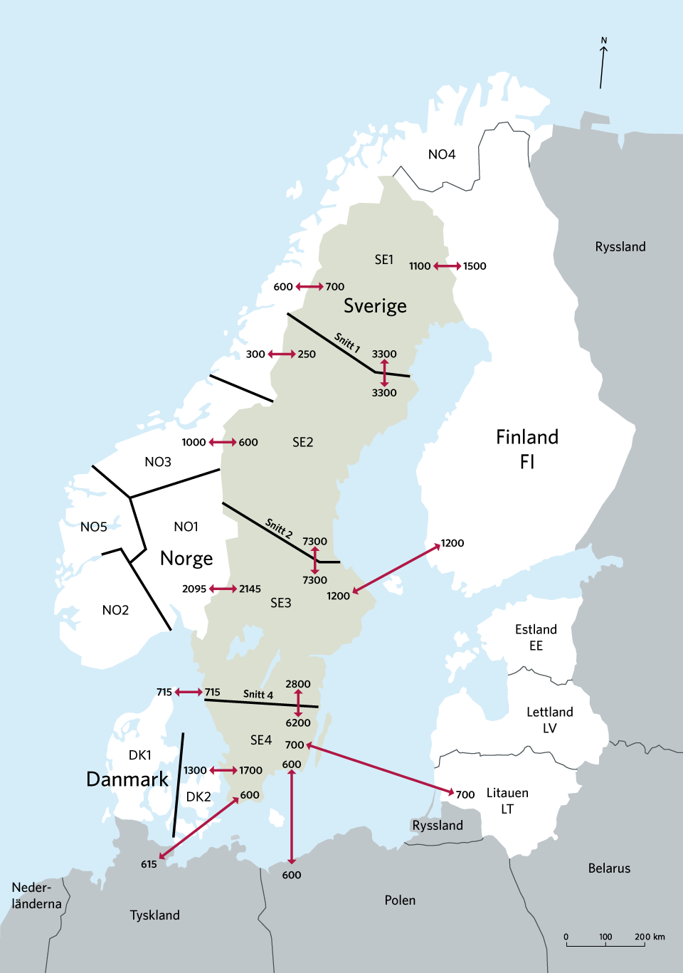 Karta över de nordiska länderna, Estland, Lettland, Litauen, Polen och Tyskland,