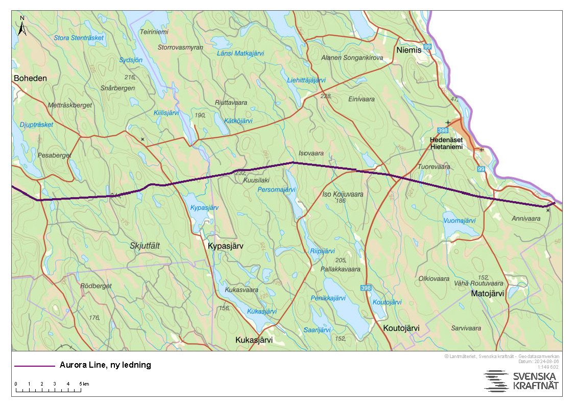 Kartbild över område för delsträcka B