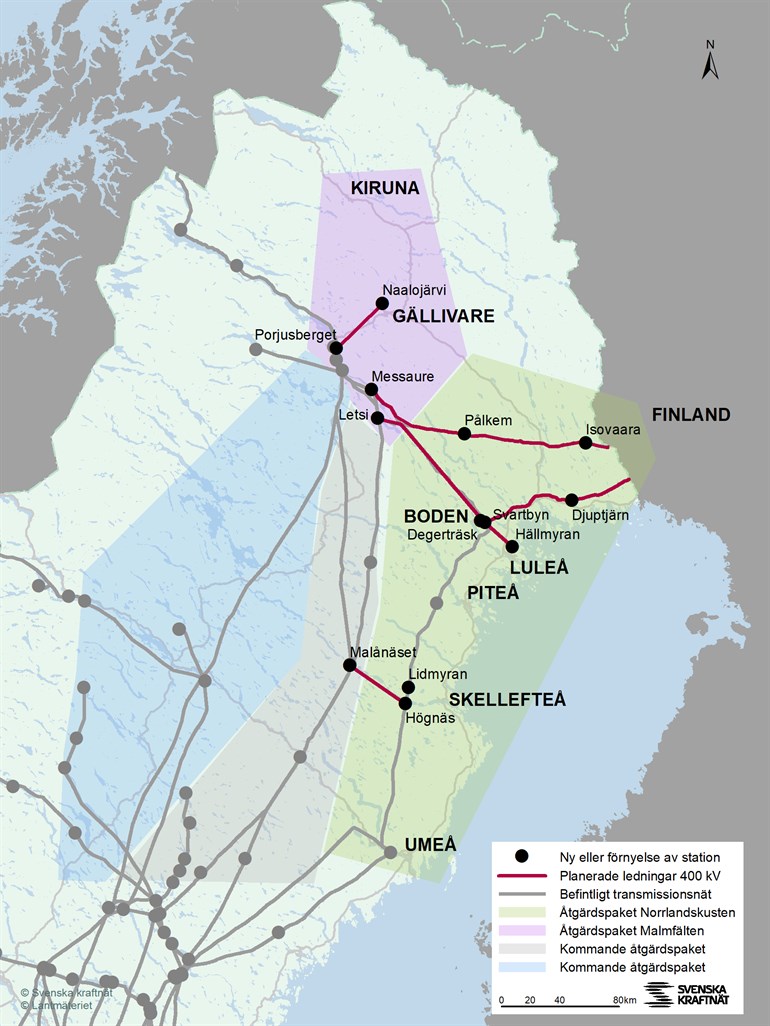 Karta över alla projekt i Fosilfritt övre Norrland